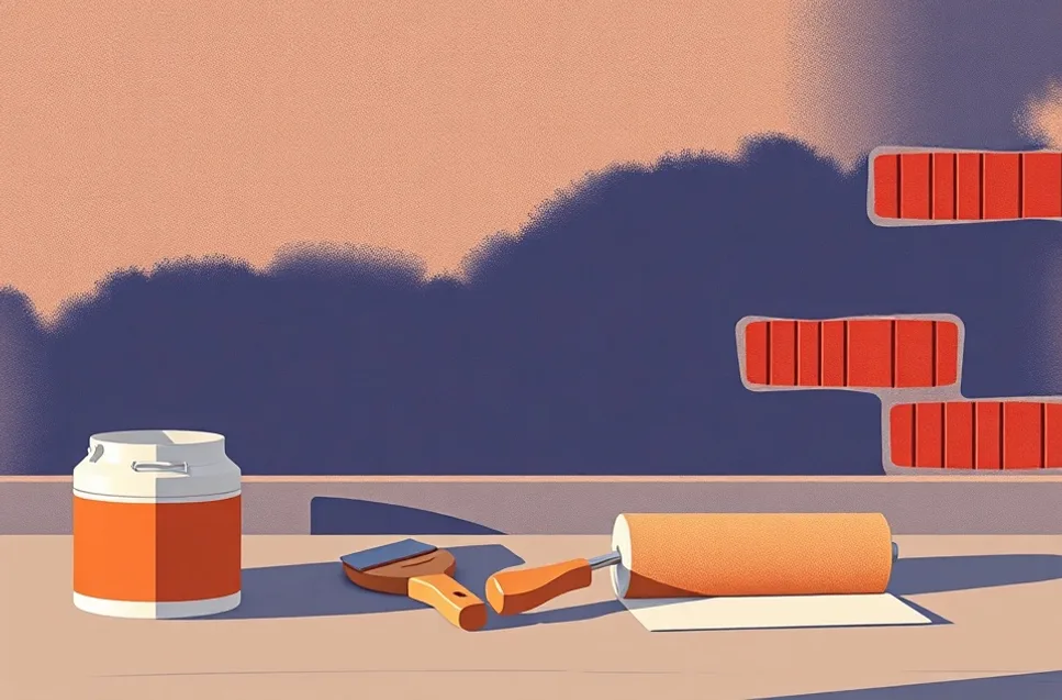 Outils de peinture disposés dans l'ordre des étapes du chantier