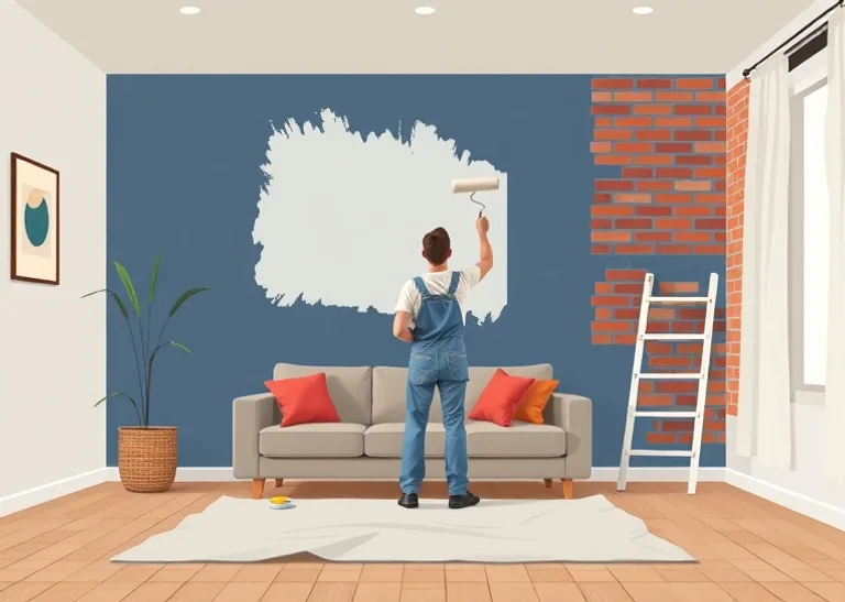 Peintre appliquant la peinture au rouleau sur un mur de salon